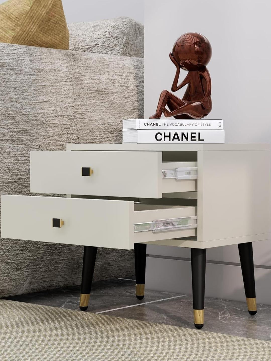 HEXA RED White Engineered Wood Bedside Table For Bedroom Or Bookcase Nightstand