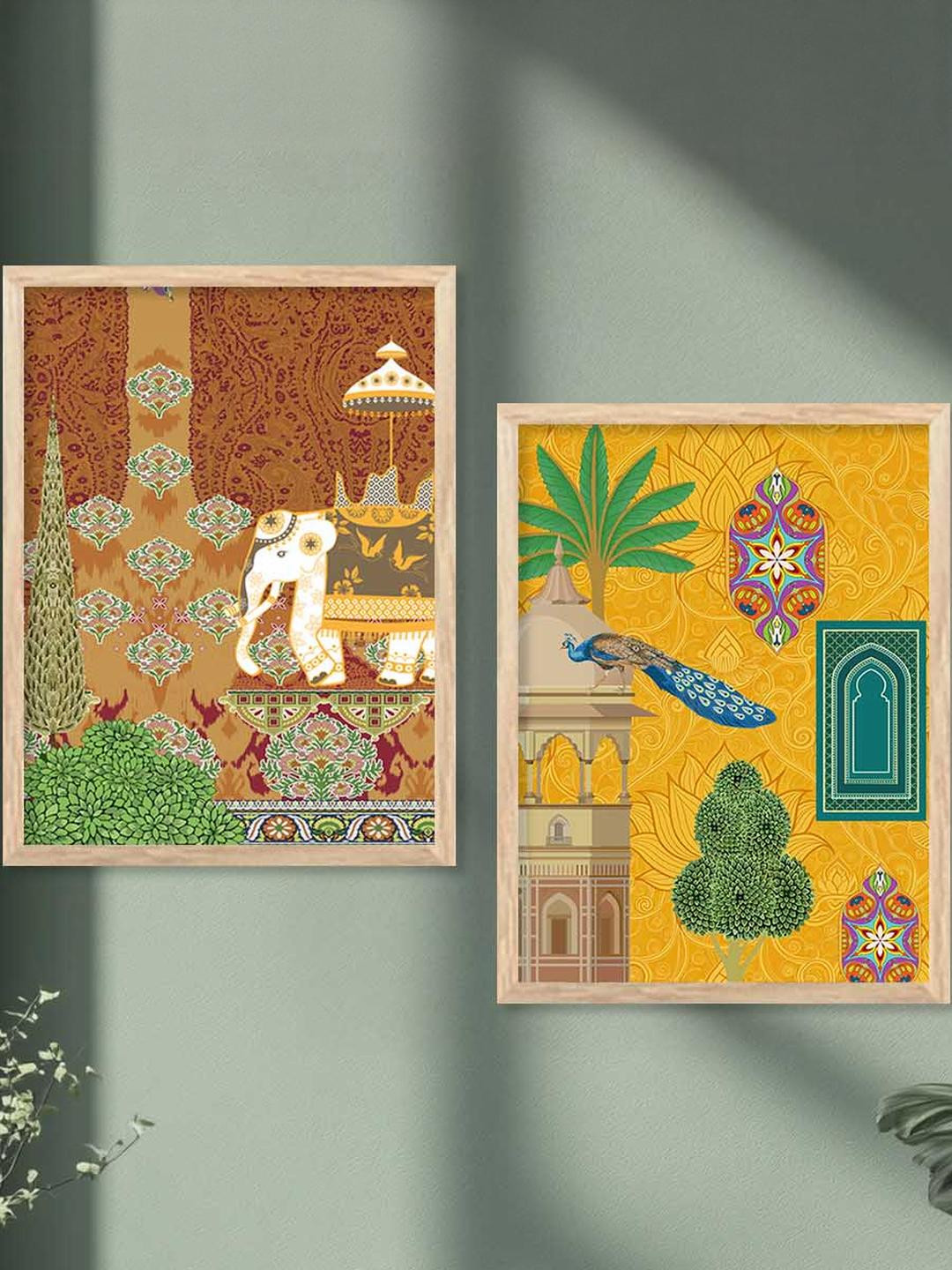 WALLLANE Brown 2 Piece Wood Traditional Wall Paintings With Frame For Home Decor