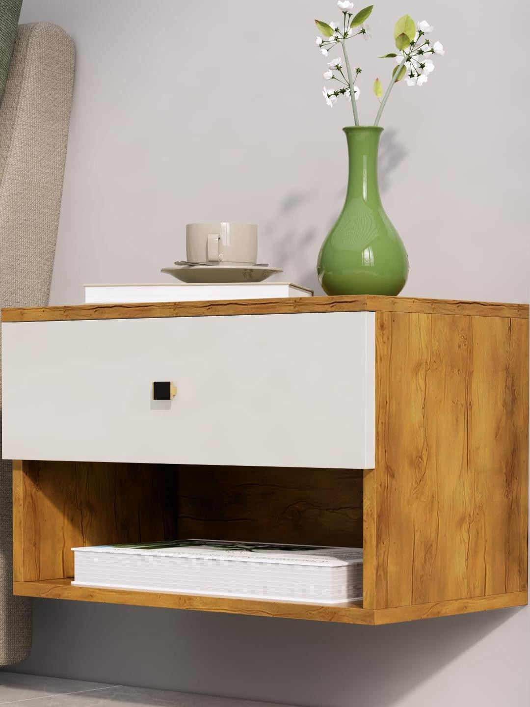 HEXA RED Brown Engineered Wood Bedside Table with Enclosure