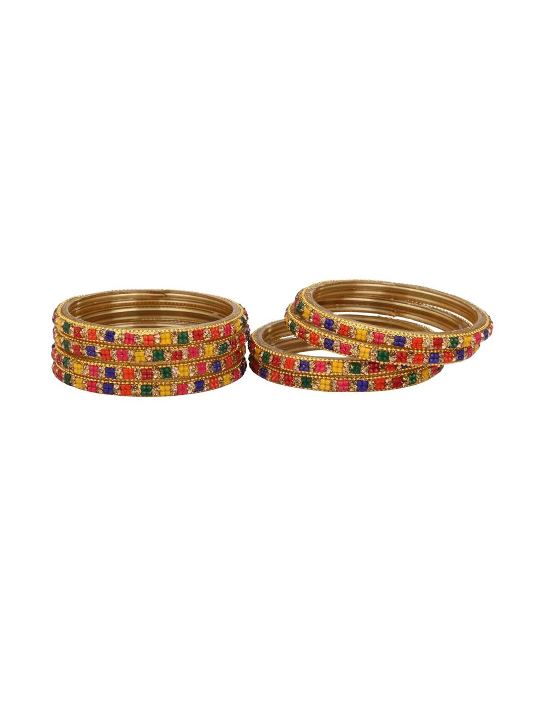 1ST TIME Women 8 Piece Multicolour Handcrafted Glass Bangles