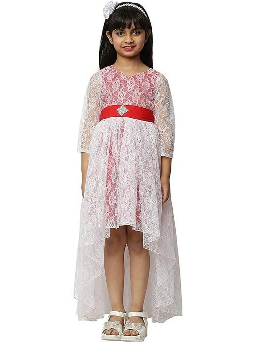 Shahina Fashion Girls Self Design High-Low Hem Fit and Flare Dresses