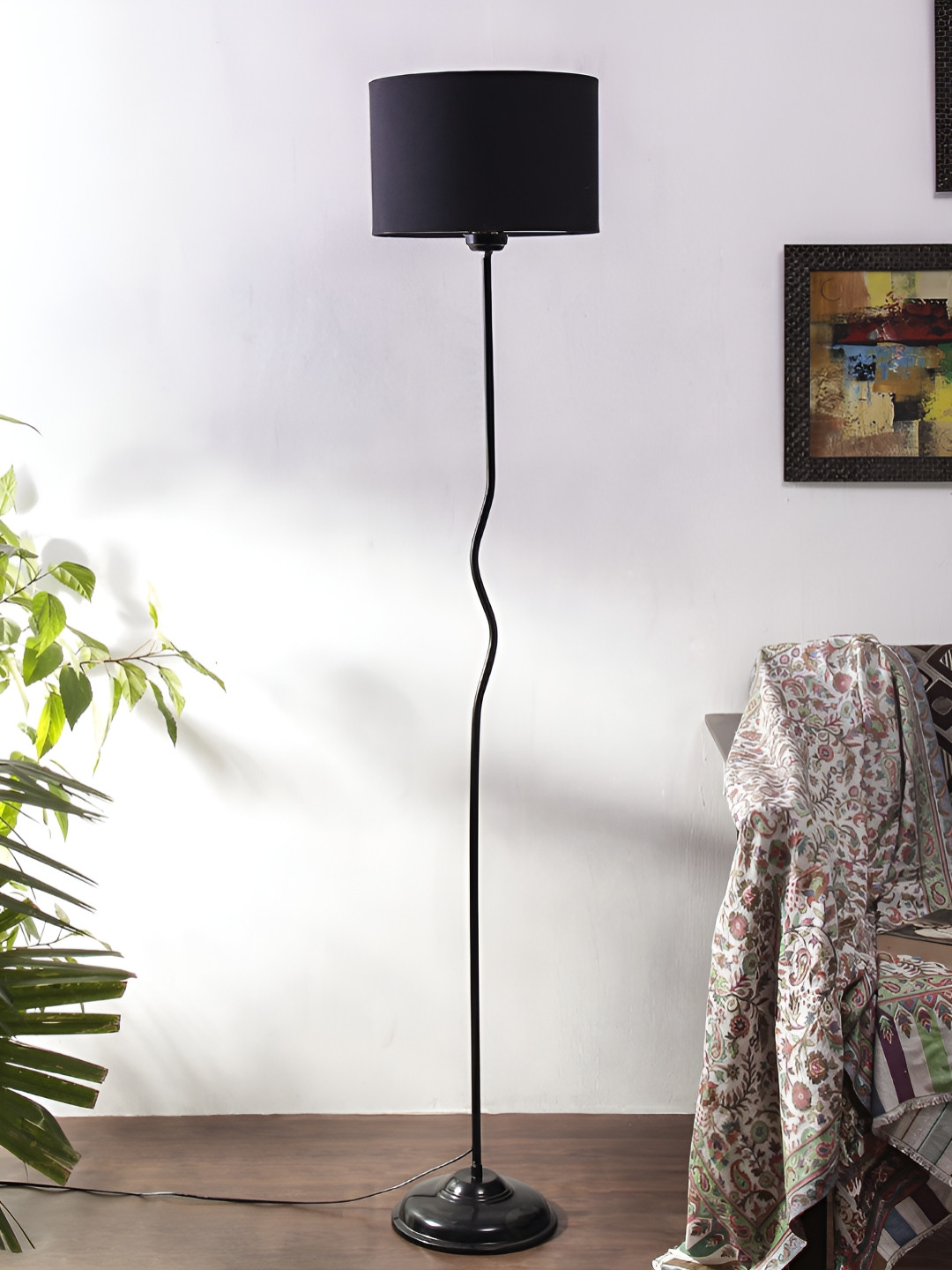 Devansh Black Cylindrical  Floor Lamp With Shade