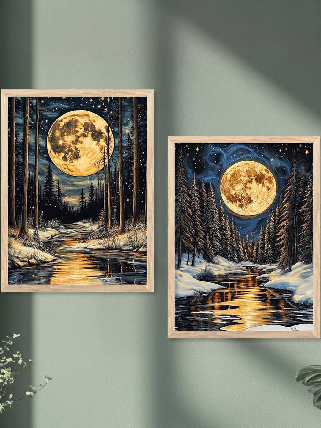 WALLLANE 2 Piece Wood Modern Wall Paintings