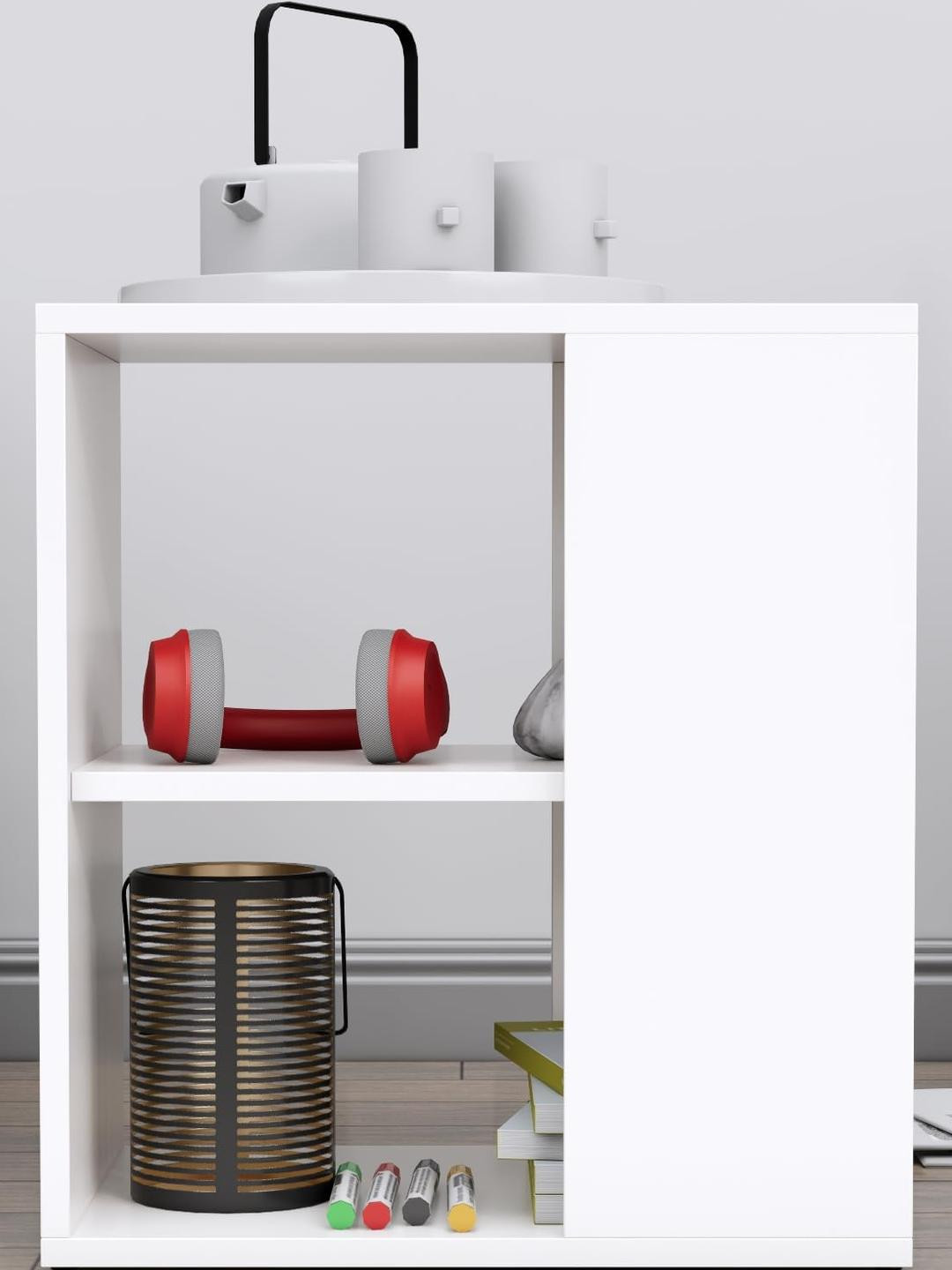 HEXA RED White Open Storage Wood Bedside Table