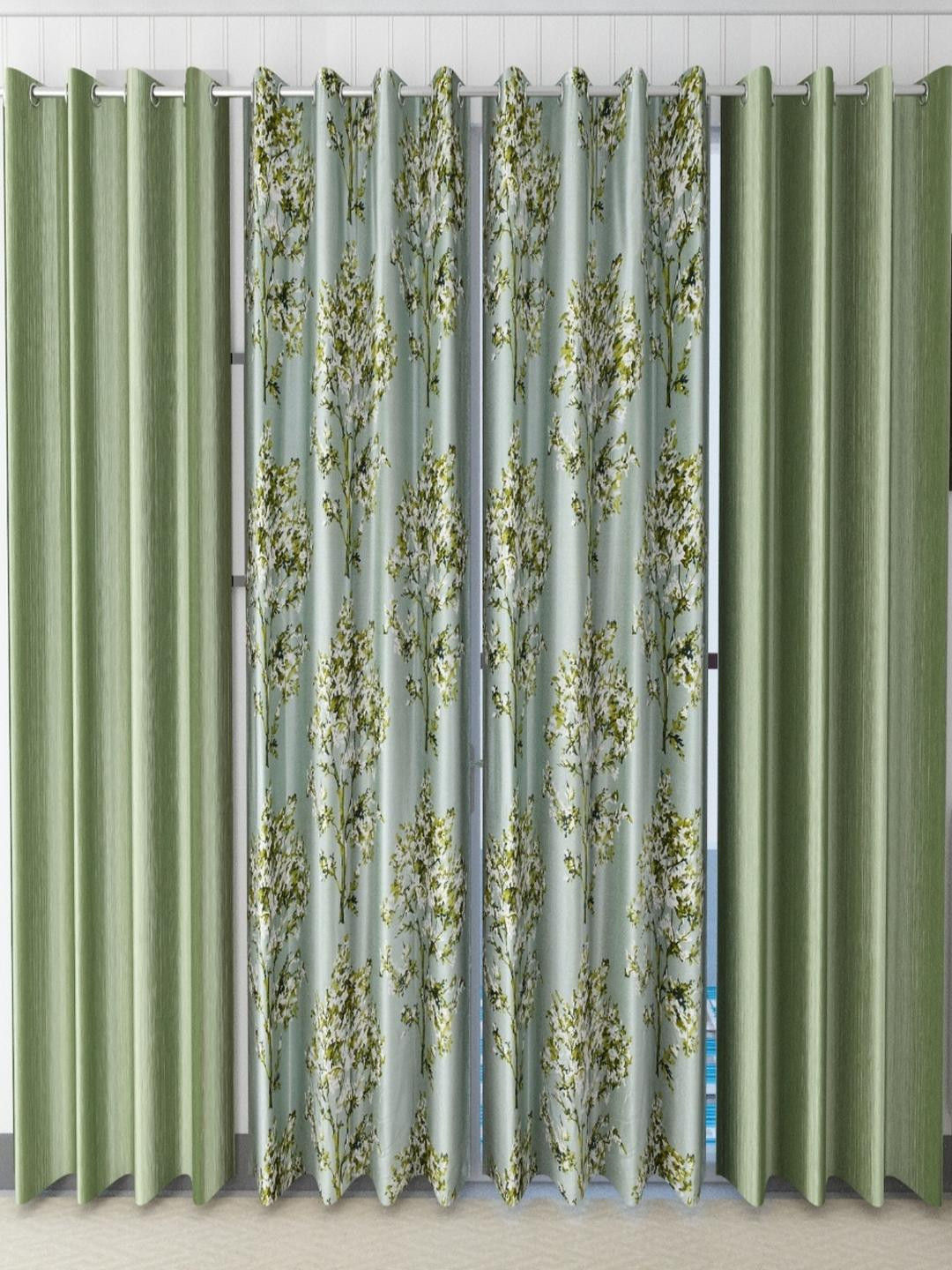 AADI TRADERS Green 4 Pieces Botanical Printed Window Curtains