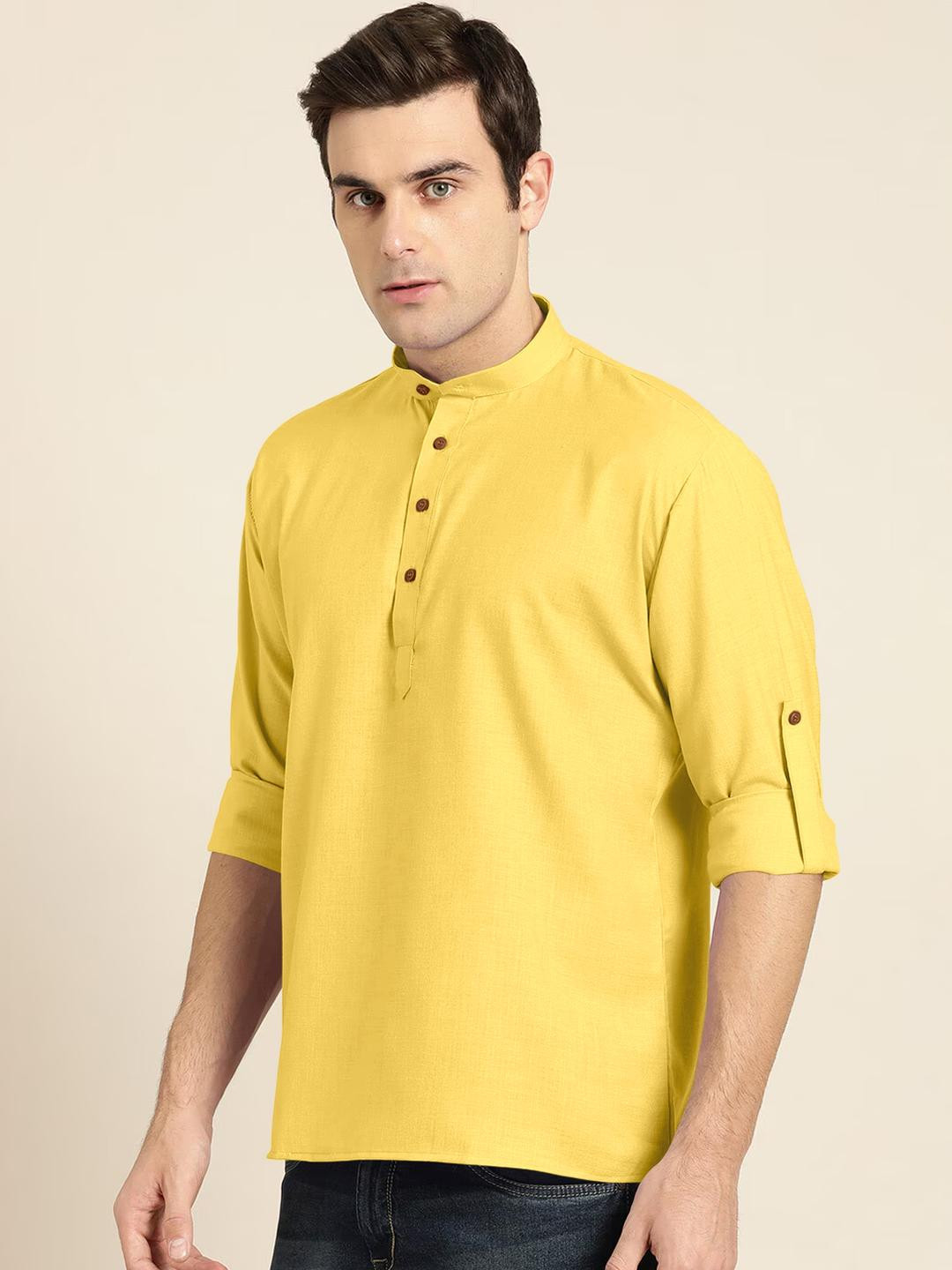 Fifth U Men Yellow Short Kurta