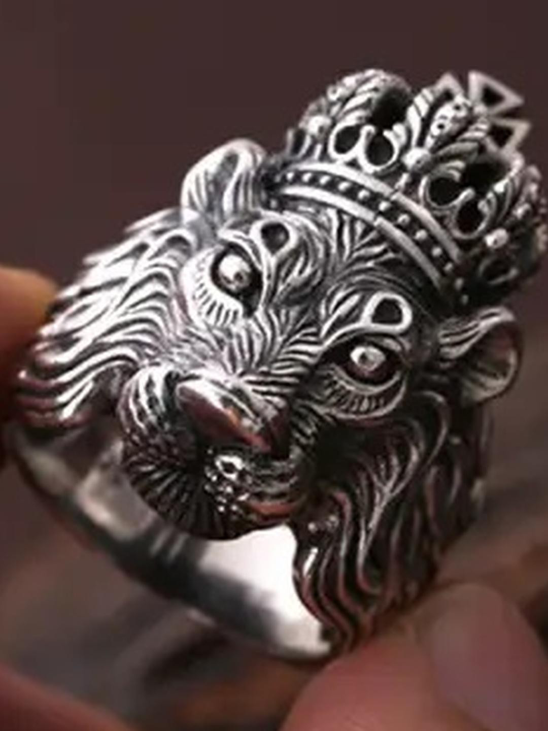 Inites Silver-Plated Adjustable Lion Finger Ring