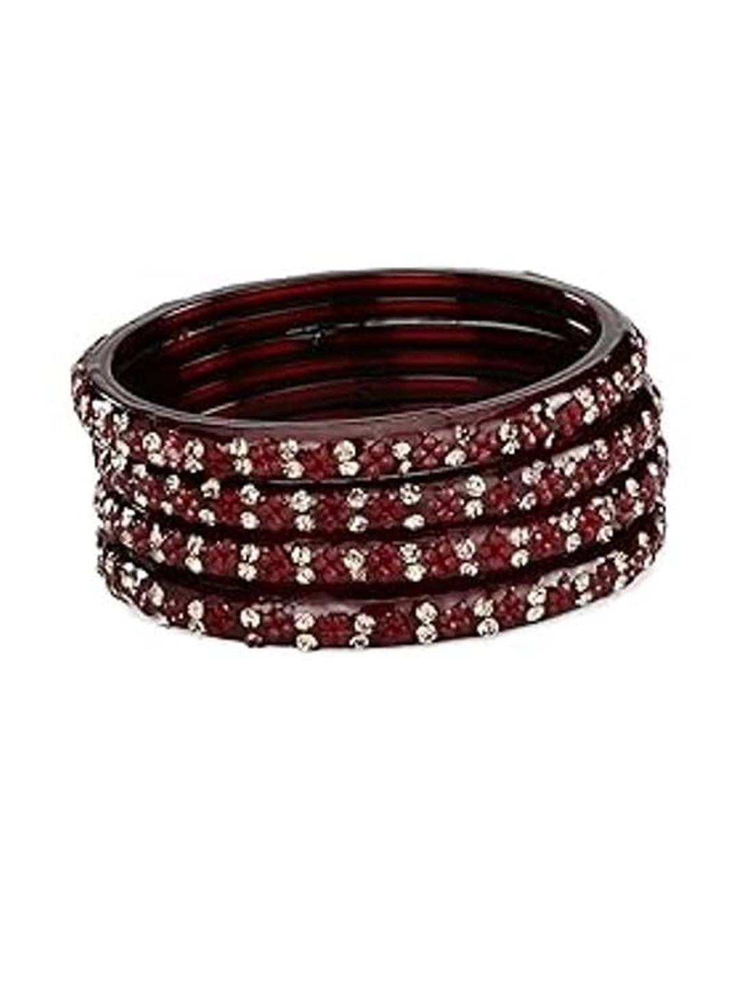 1ST TIME Set of 4 Artificial Stones & Beads Studded Alloy Bangles