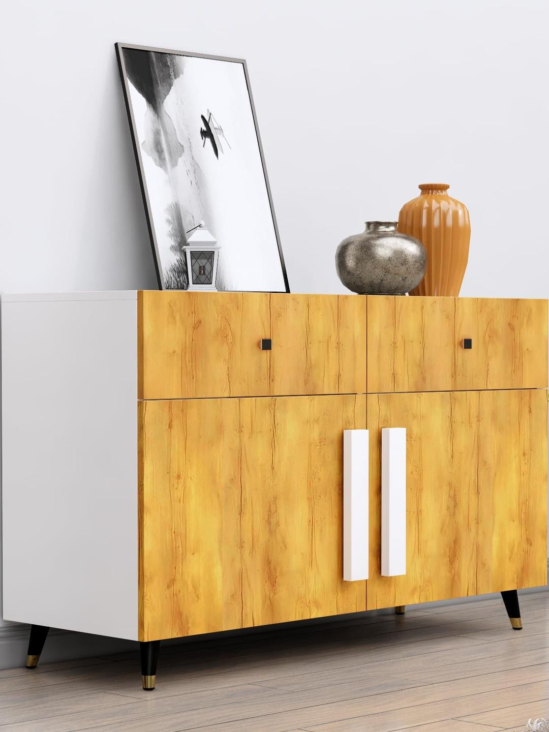 HEXA RED White & Brown Engineered Wood Living Room Storage Sideboard Cabinet