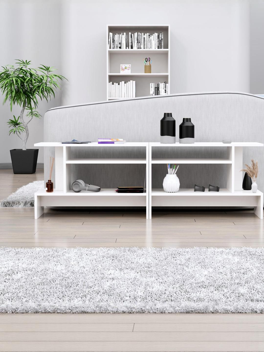 HEXA RED White Rectangle Engineered Wood Sofa Side Table for Living Room and Bedside Use