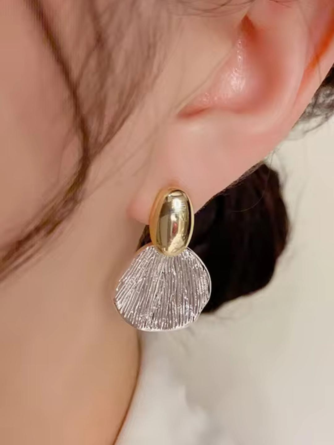 Nitant Women Gold Silver Alloy Feather Shaped Drop Earrings for Casual Western Wear