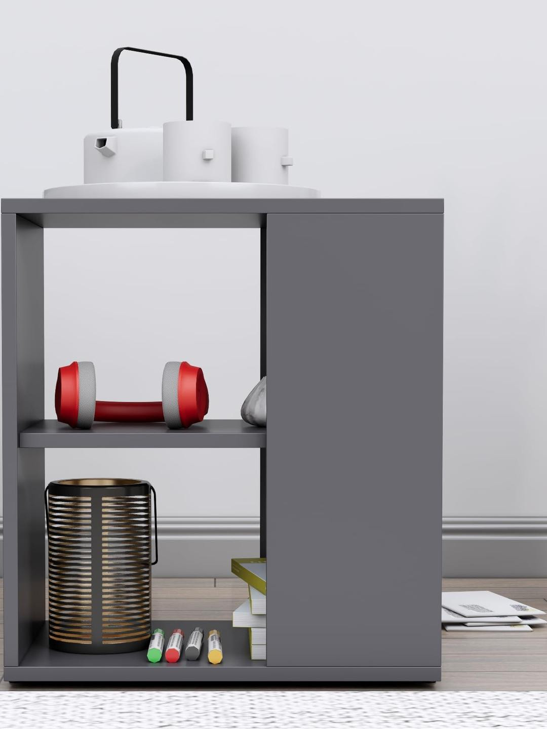 HEXA RED Open Storage Wood Bedside Table