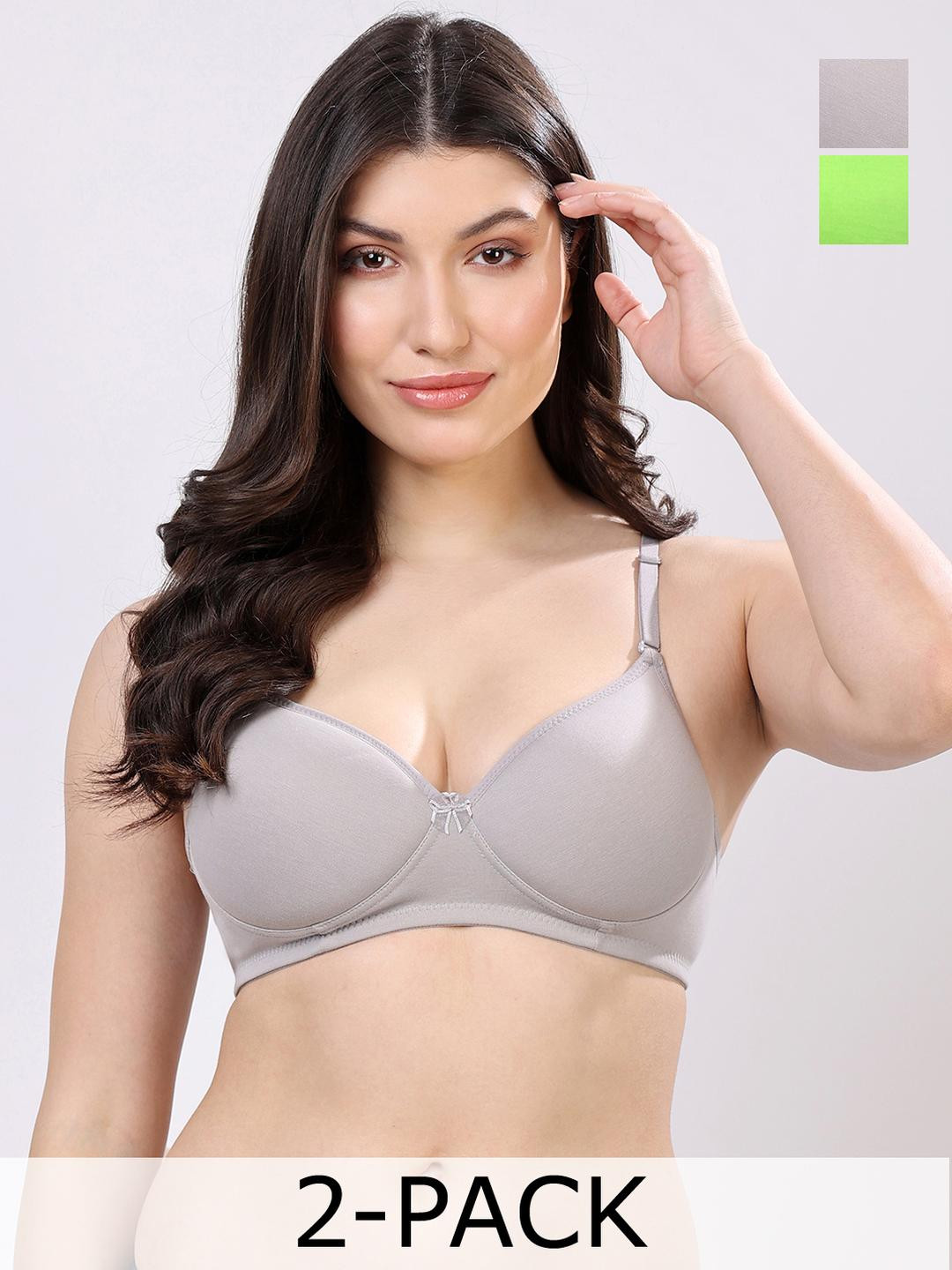 Floret Pack of 2 Seamless Padded Molded Cups Multiway Straps Pushup T-shirt Bra