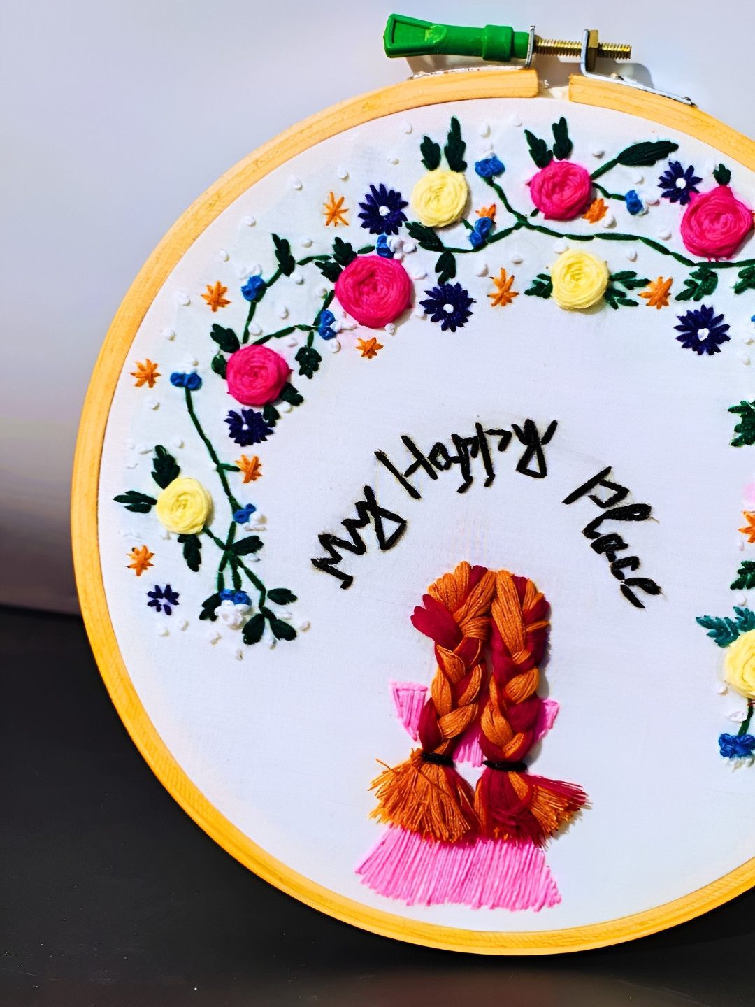 TheYUGO My Happy Place Wood Floral Matte Hanging Hall Wall Hangings-7.9In