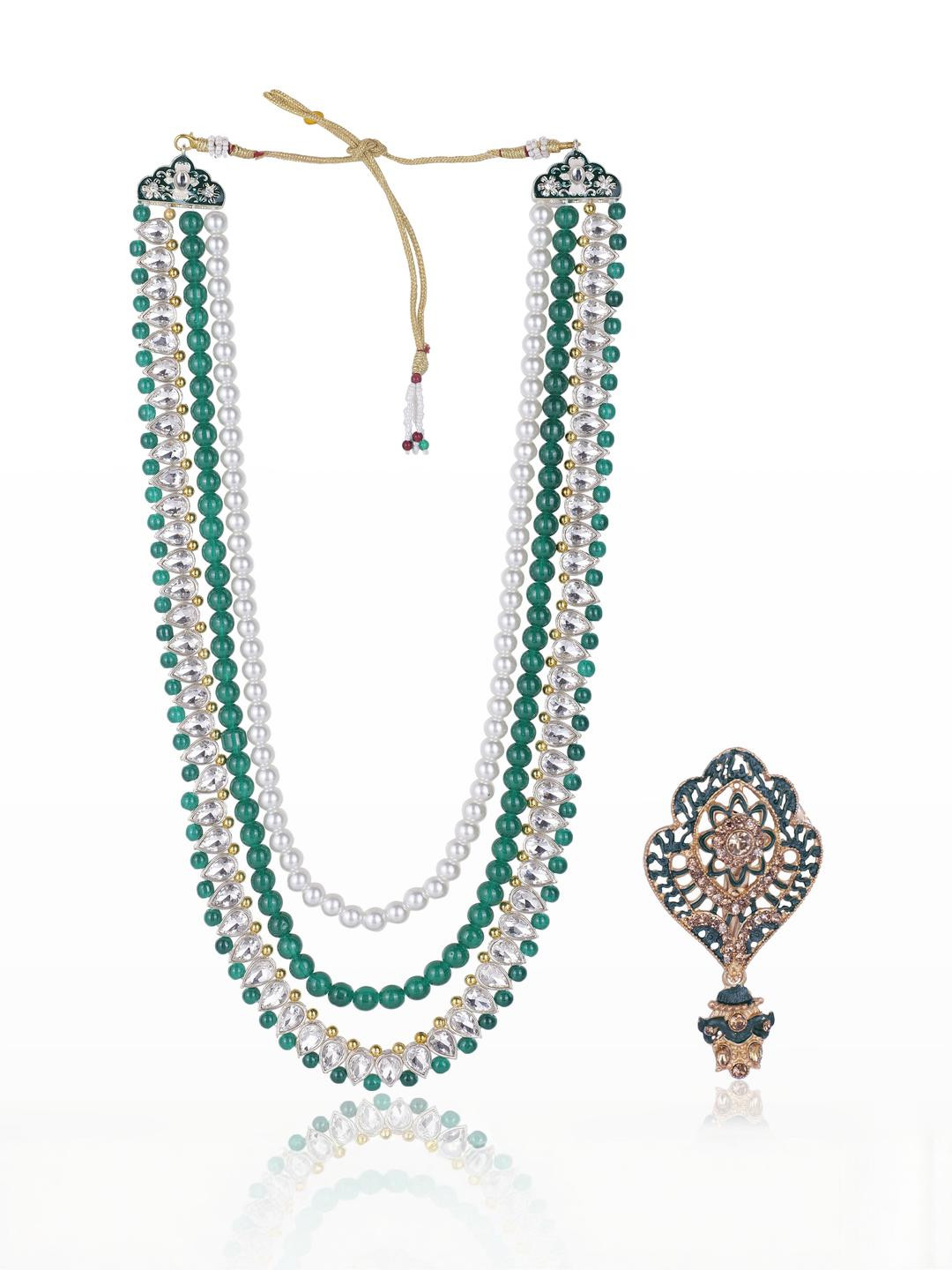 JIYANSHI FASHION Men 2 Piece Artificial Stones and Beads Traditional Necklace With Brooch