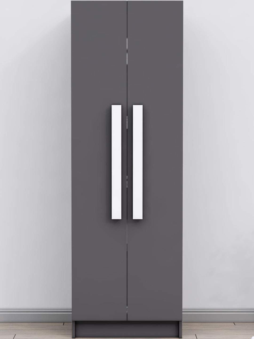 HEXA RED Unisex Grey Engineered Wood Wardrobe with Doors & Shelves for Bedroom Storage