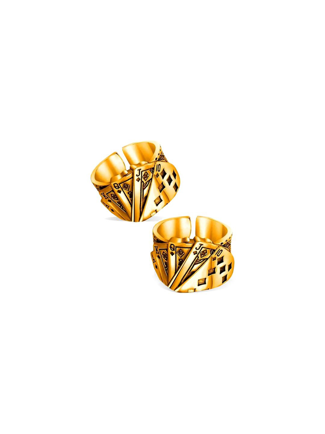 Inites Adjustable Silver Playing Cards Finger Ring - Set Of 2