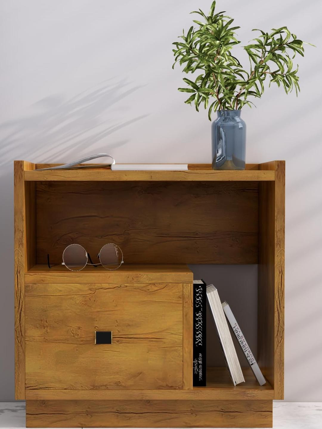 HEXA RED Beige Engineered Wood Bedside Bookcase Nightstand Table for Bedroom