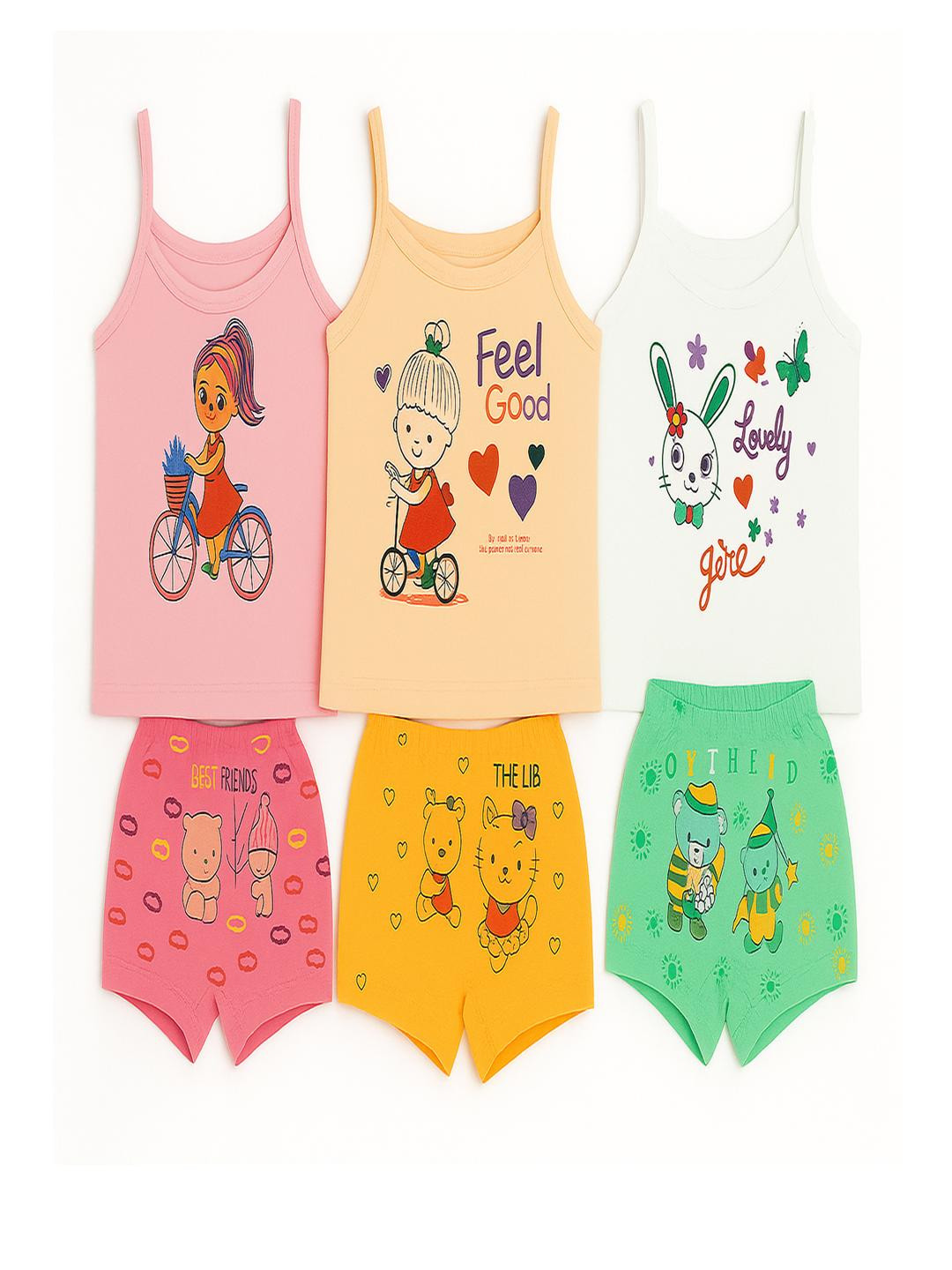 CORTICA Girls Pack of 3 Printed Top with Shorts