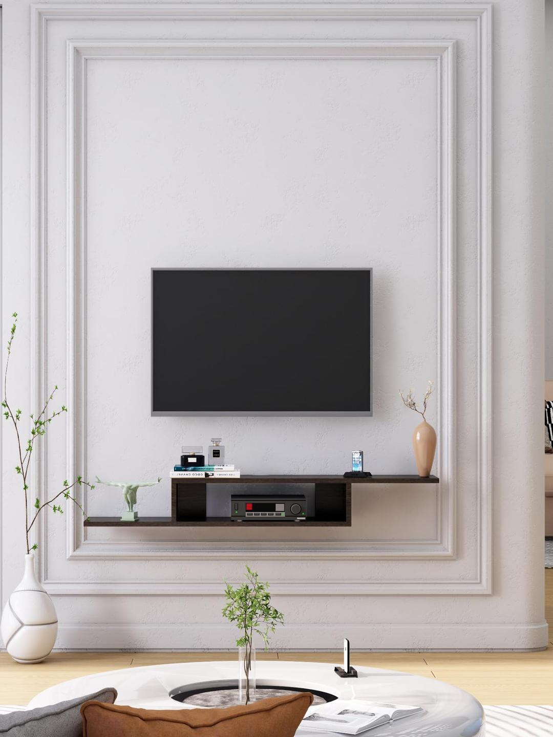 HEXA RED Brown Wall Mounted Wood TV Unit