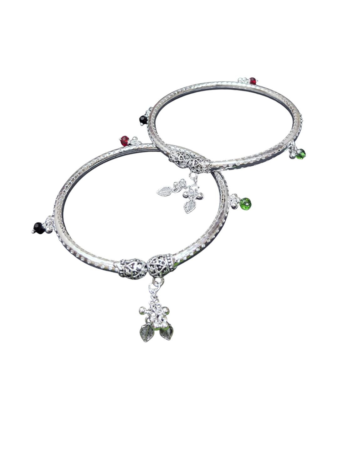 Inites Silver-Plated Ghungroo Leg Painjan Artificial Stones Anklet