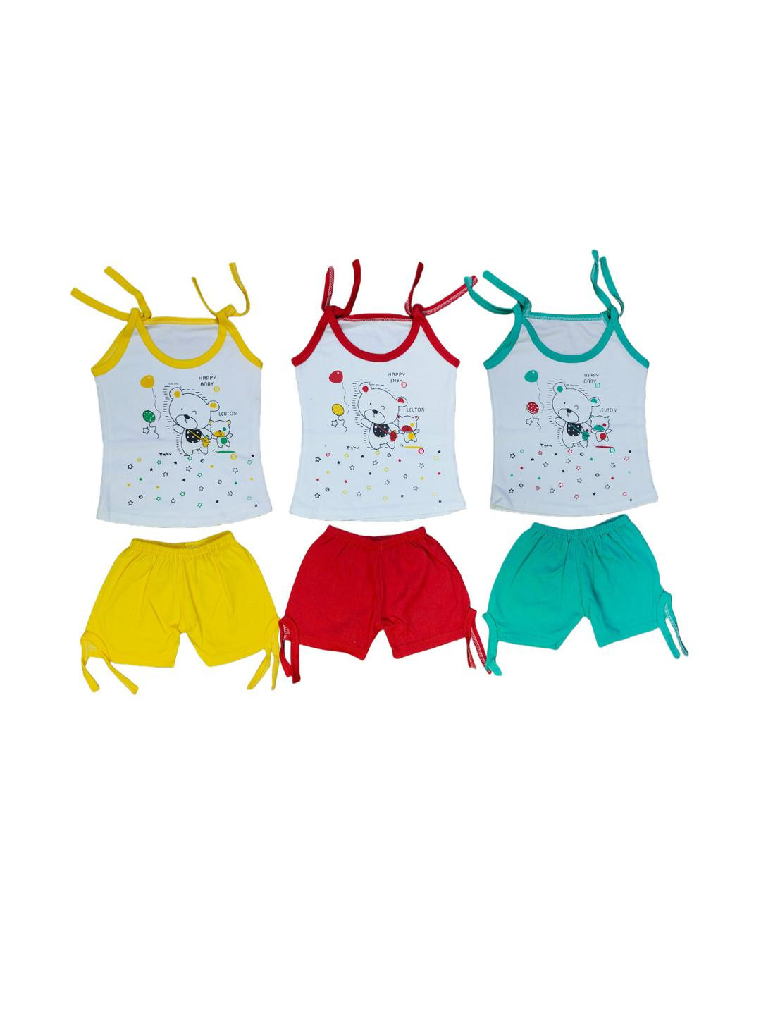 Amacart Kids Pack Of 3 Red, Yellow And Green Leuton Dress