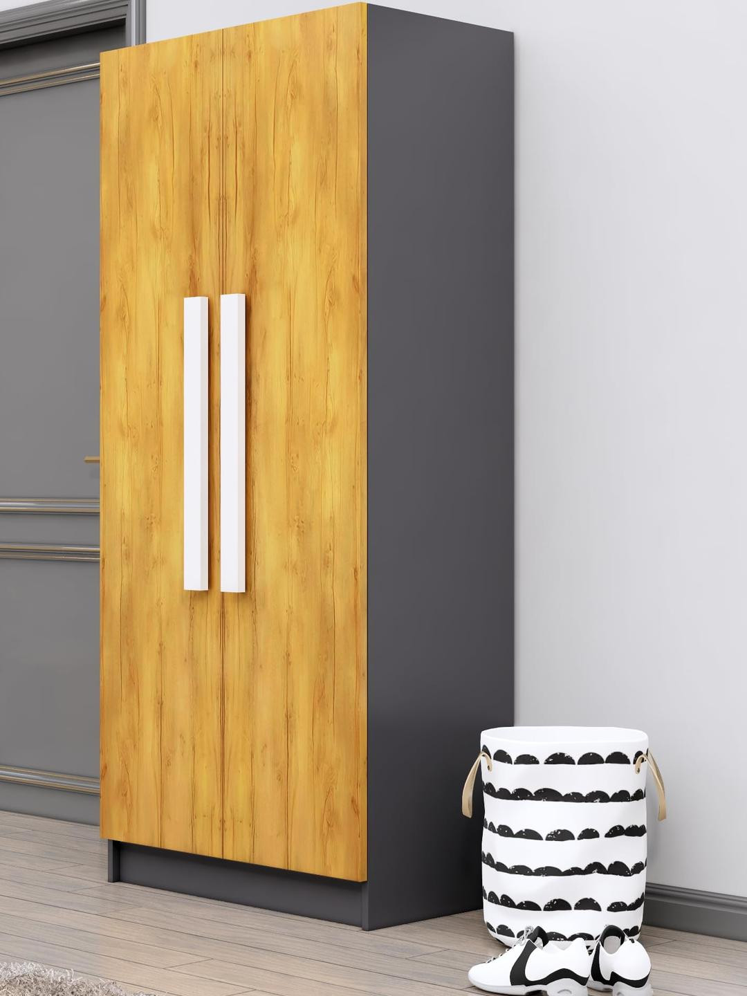 HEXA RED Beige & Grey Wardrobe for Bedroom With Door & Shelves