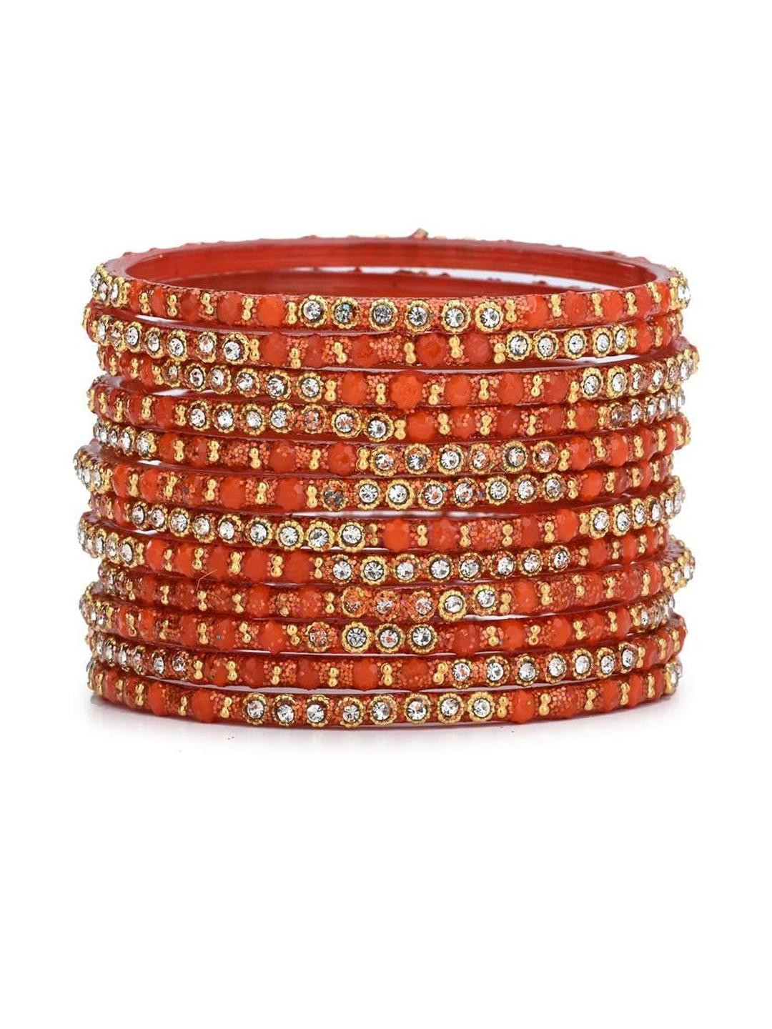1ST TIME Set of 12 Traditional Glass Orange Bangles