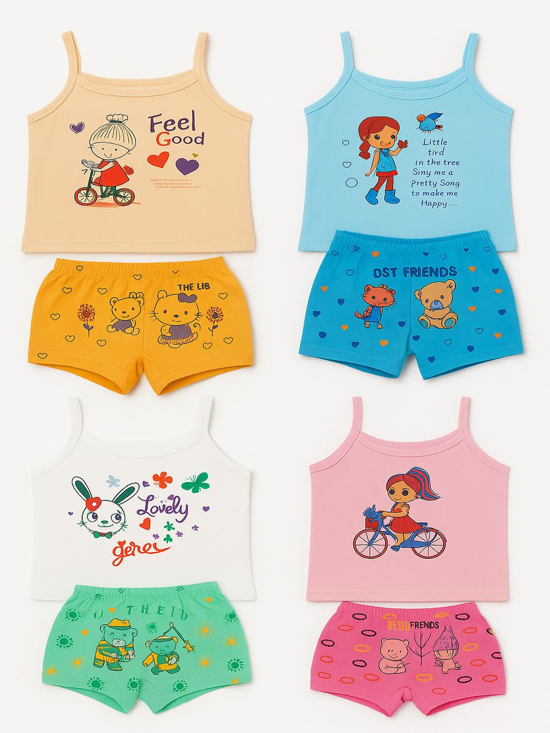 CORTICA Set of 4 Girls Printed Top with Shorts