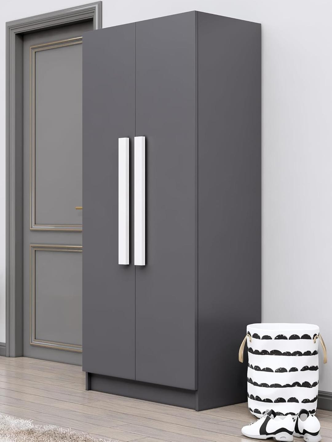 HEXA RED Grey Wooden Multi-Utility Wardrobe For Bedroom With Door