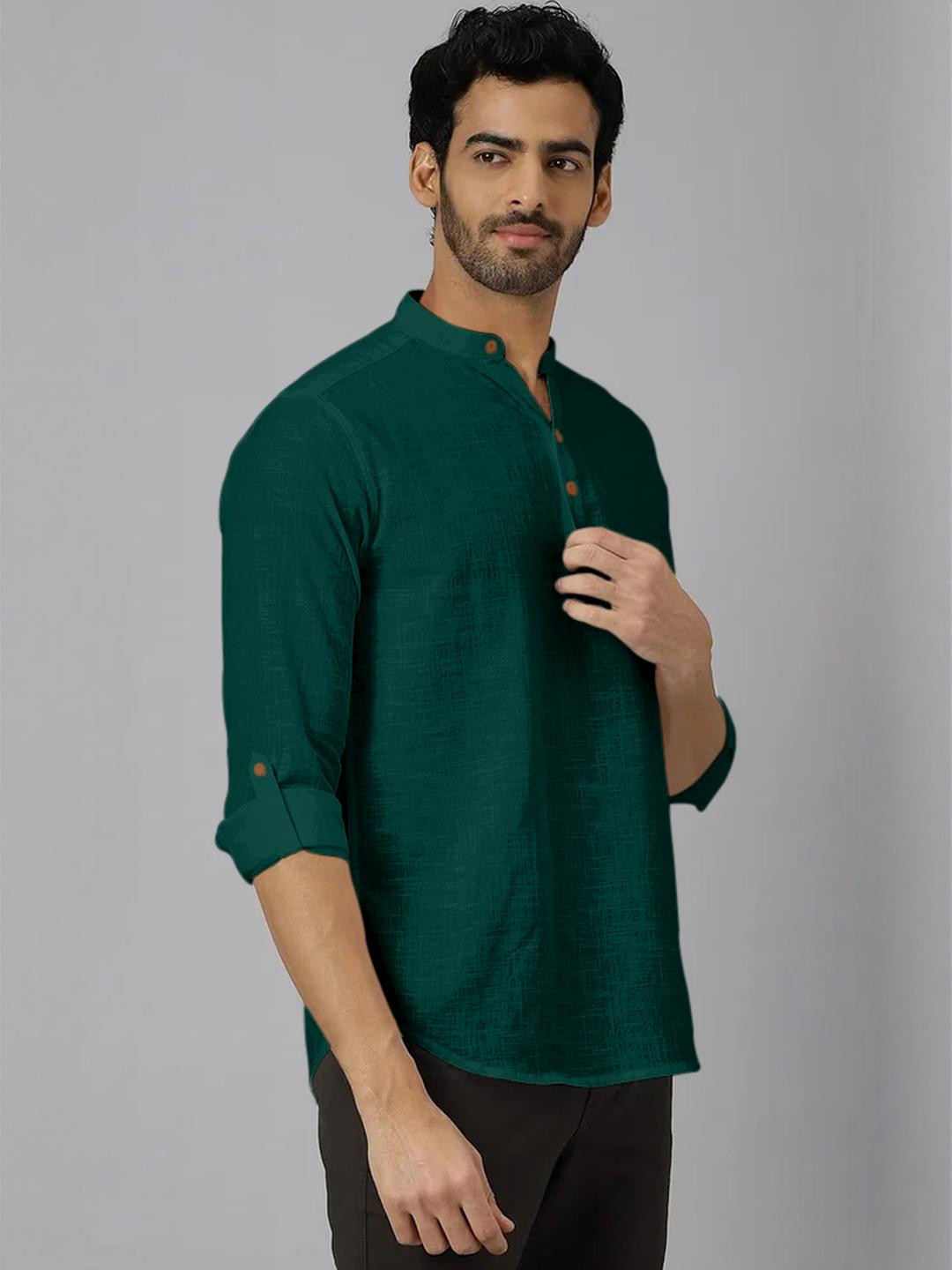 Fifth U  Men Solid Green Short Kurta