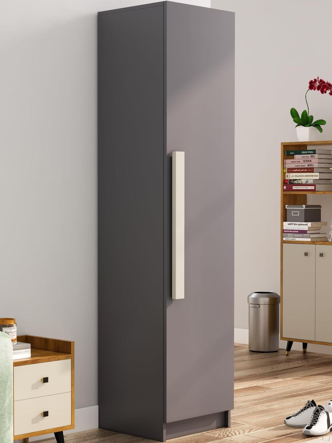 HEXA RED Grey Multipurpose Storage Wardrobe with Doors & Shelves for Bedroom Organization