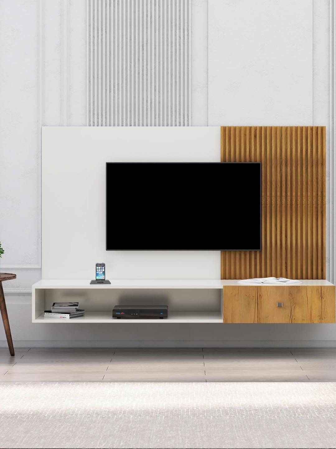 HEXA RED Brown Wall Mounted Plywood TV Entertainment Unit Cabinet For Upto 28 to 65 Inch