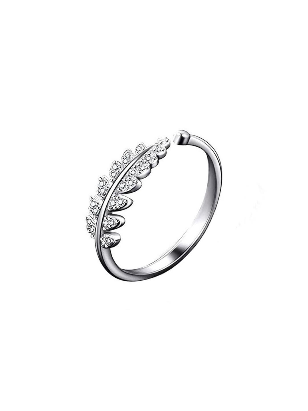 Inites Adjustable Silver Feather Leaf Finger Ring