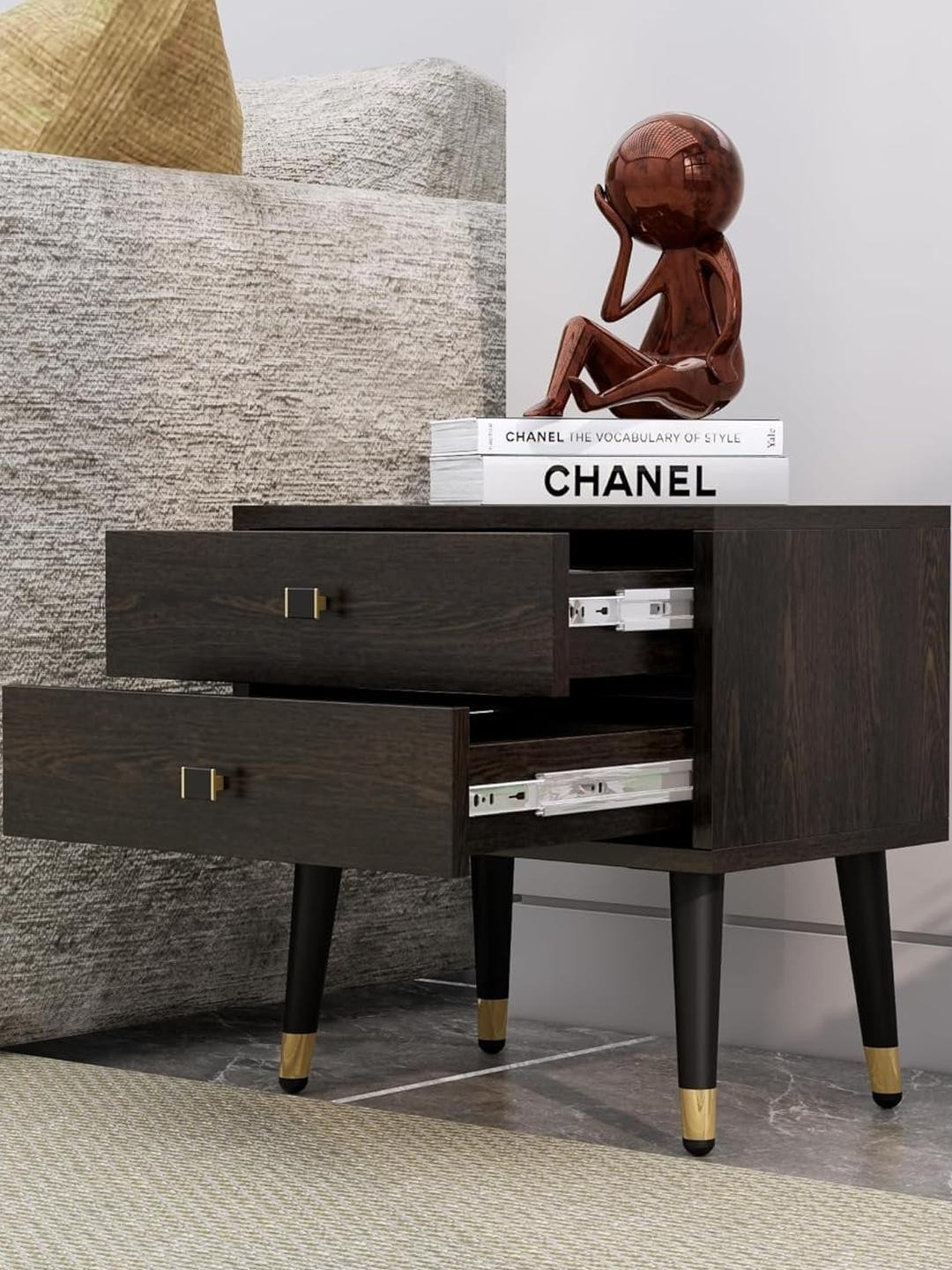 HEXA RED Brown Rectangle Wood Bedside Table