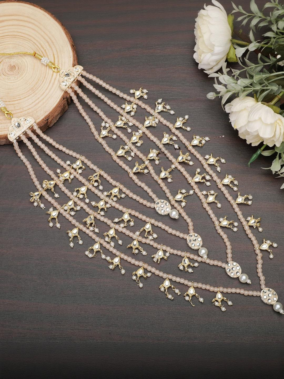 JIYANSHI FASHION Gold-Plated Handcrafted Bead Mala with Artisan Brooch Necklace