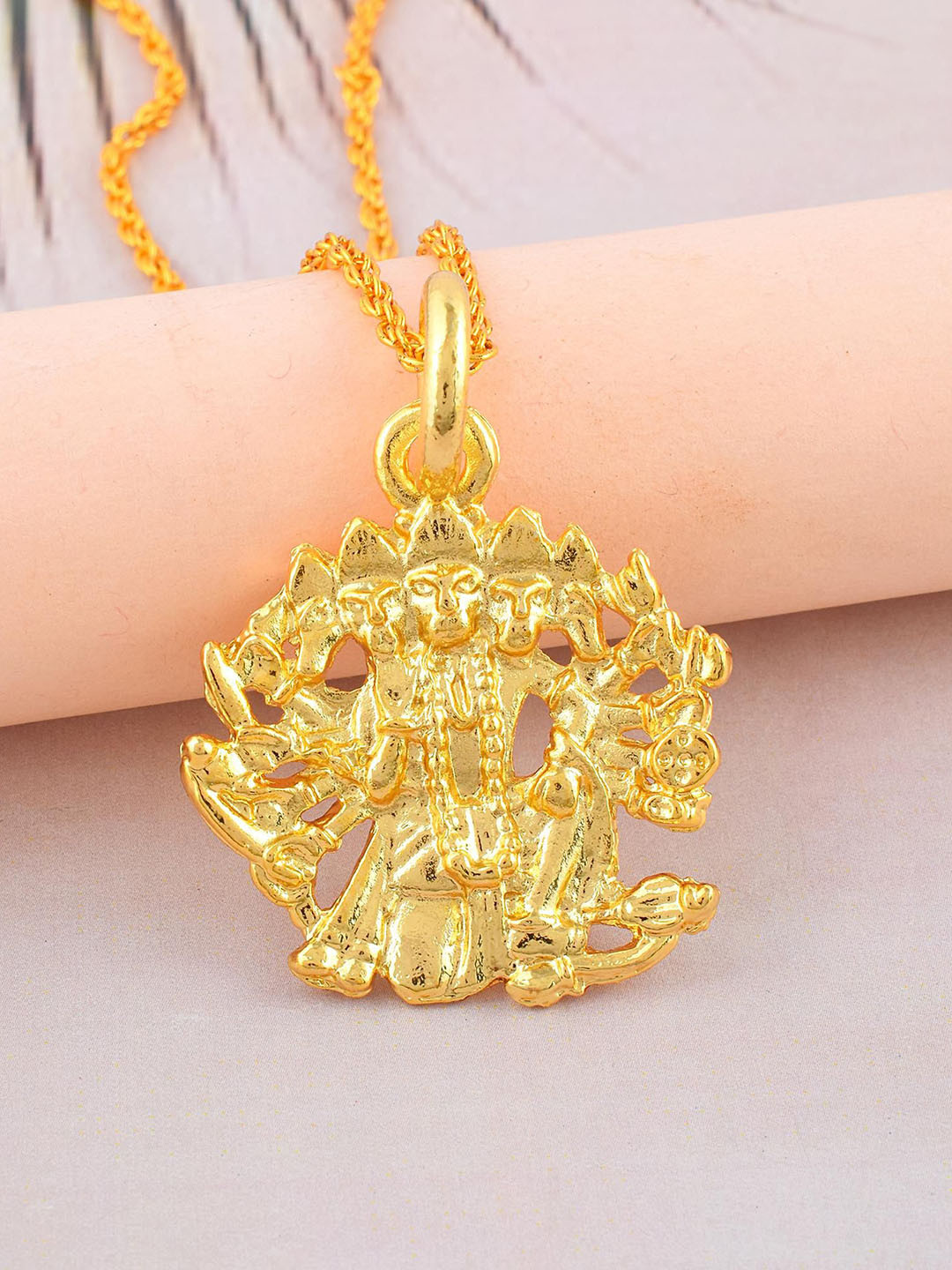 Missmister Gold-Plated Panchmukhi Hanuman Bajrang Bali Shaped Pendant with Chain