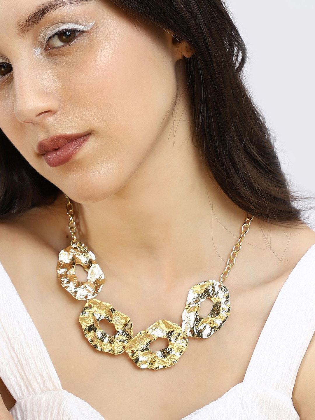 SOHI Gold-Plated Stainless Steel The Dented-Halo Statement Necklace