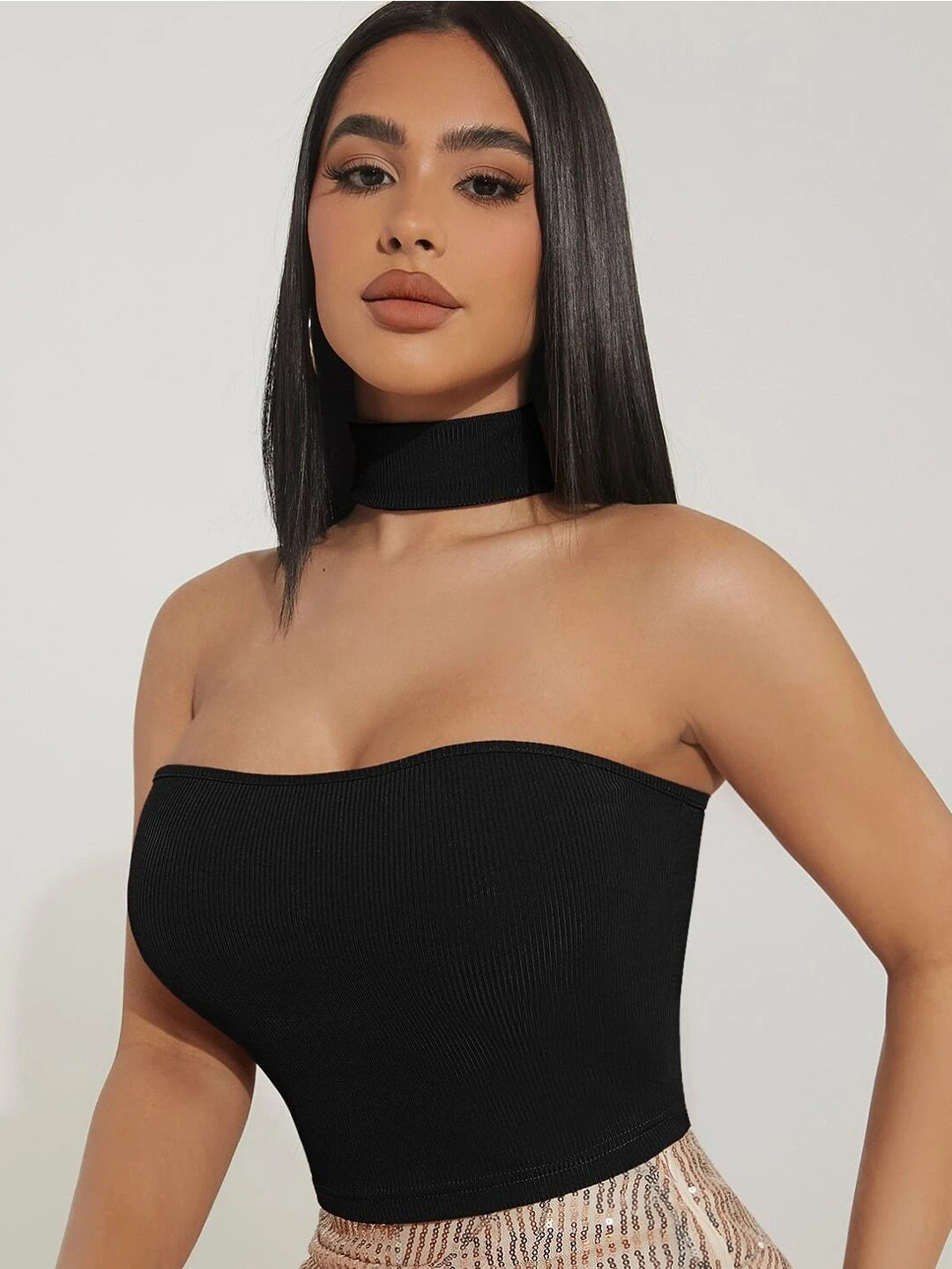 Stylecast X Slyck High Neck Tube Crop Top