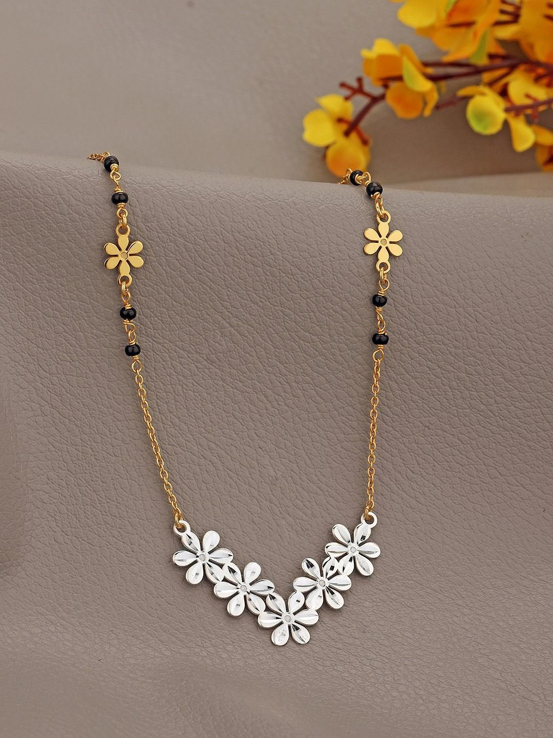 Carlton London 925 Sterling Silver 18kt Gold & Rhodium Plated with Glass Bead Mangalsutra