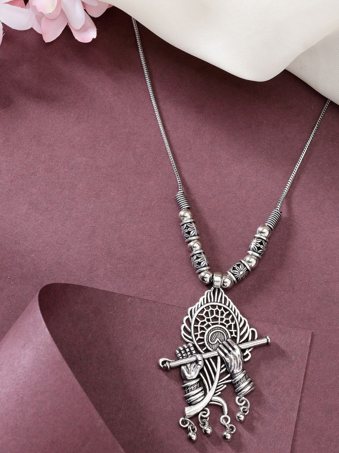 Anouk Women Silver-Toned German Silver Oxidised Pendant with Chain