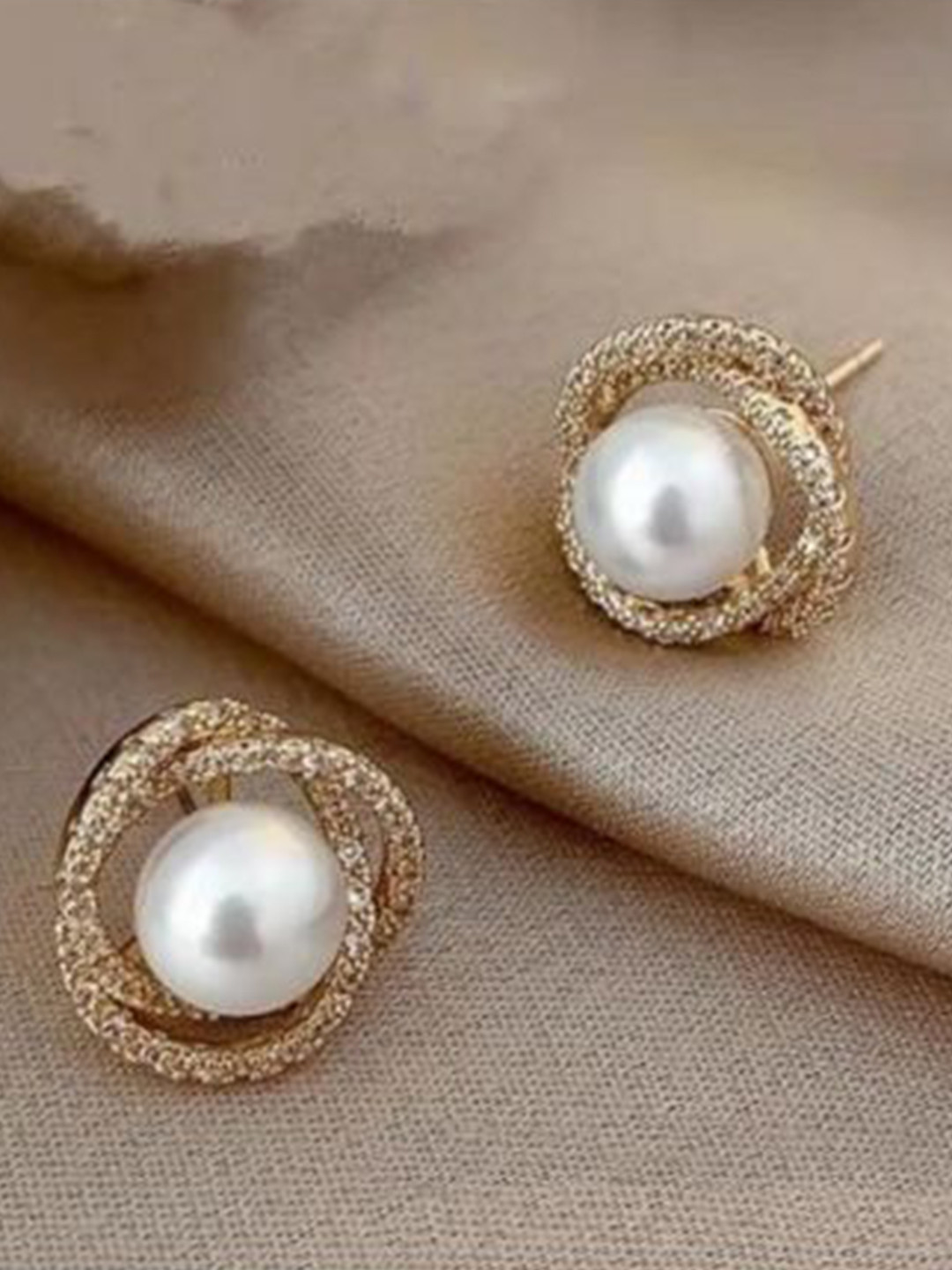 Neze Artificial Stones Studded & Pearls Beaded Circular Studs