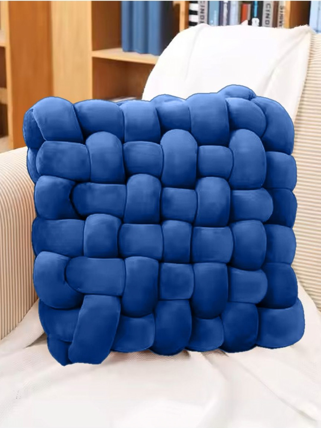 HOUSSE Blue Textured Square-Shaped Pre-Filled Cushion