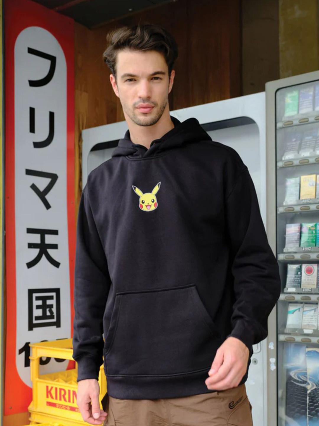 Bonkers Corner Men Black Embroidered Pokmon Hoodie