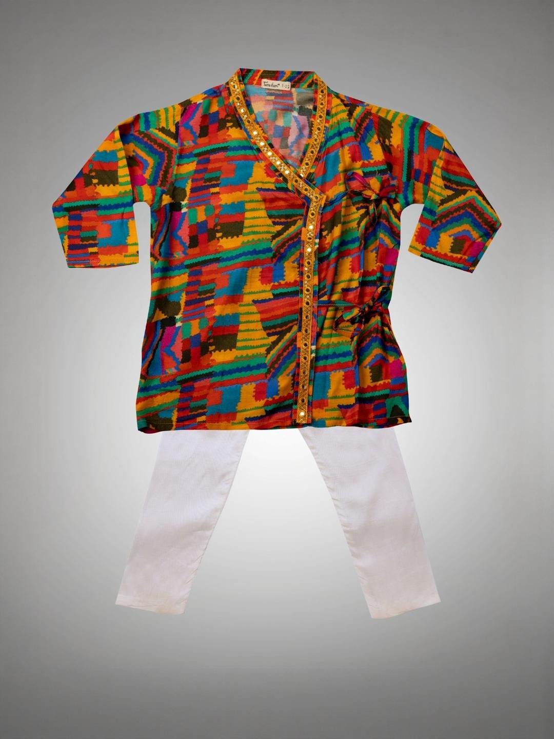 Tura Turi Boys 2-Piece Multi-Coloured  Viscose Silk Angrakha Printed Kurta & Pyjama Set