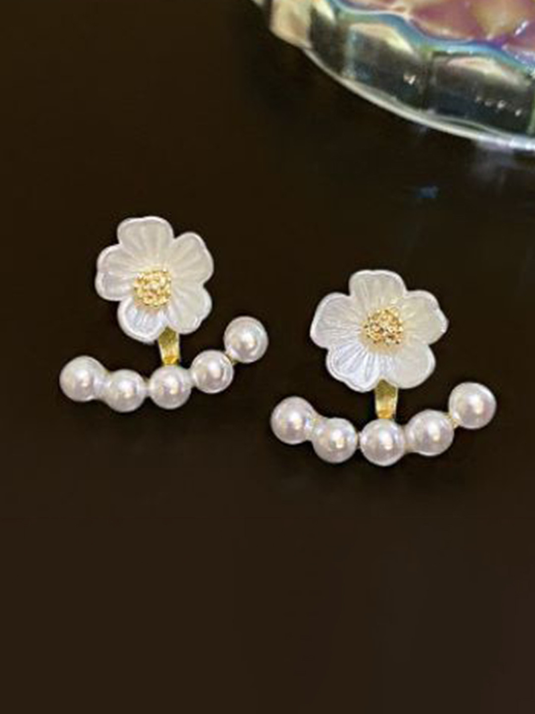 Neze Pearls Studded Korean Floral Studs