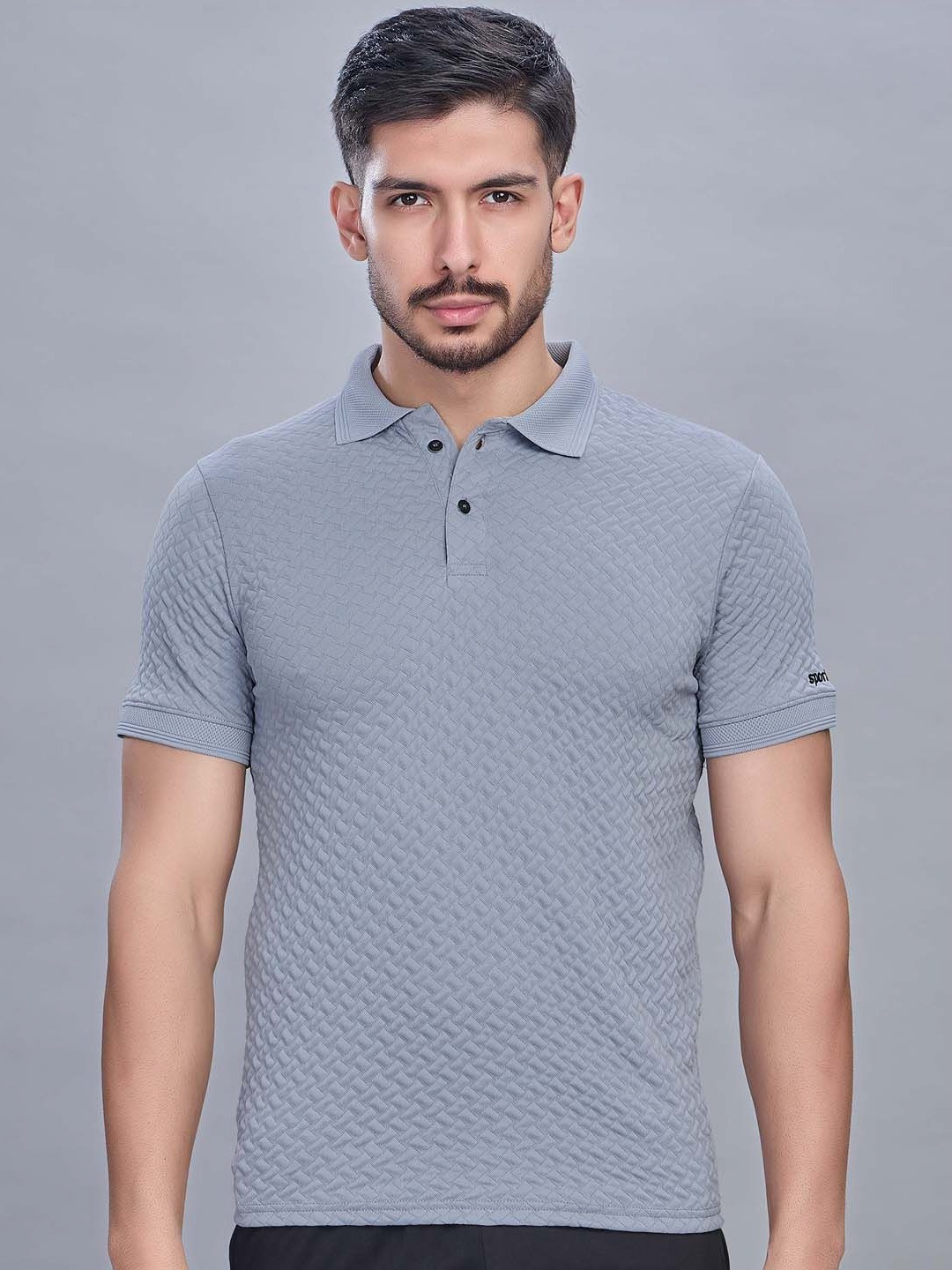 SPORT SUN Self Design Polo Collar Regular Fit T-shirt