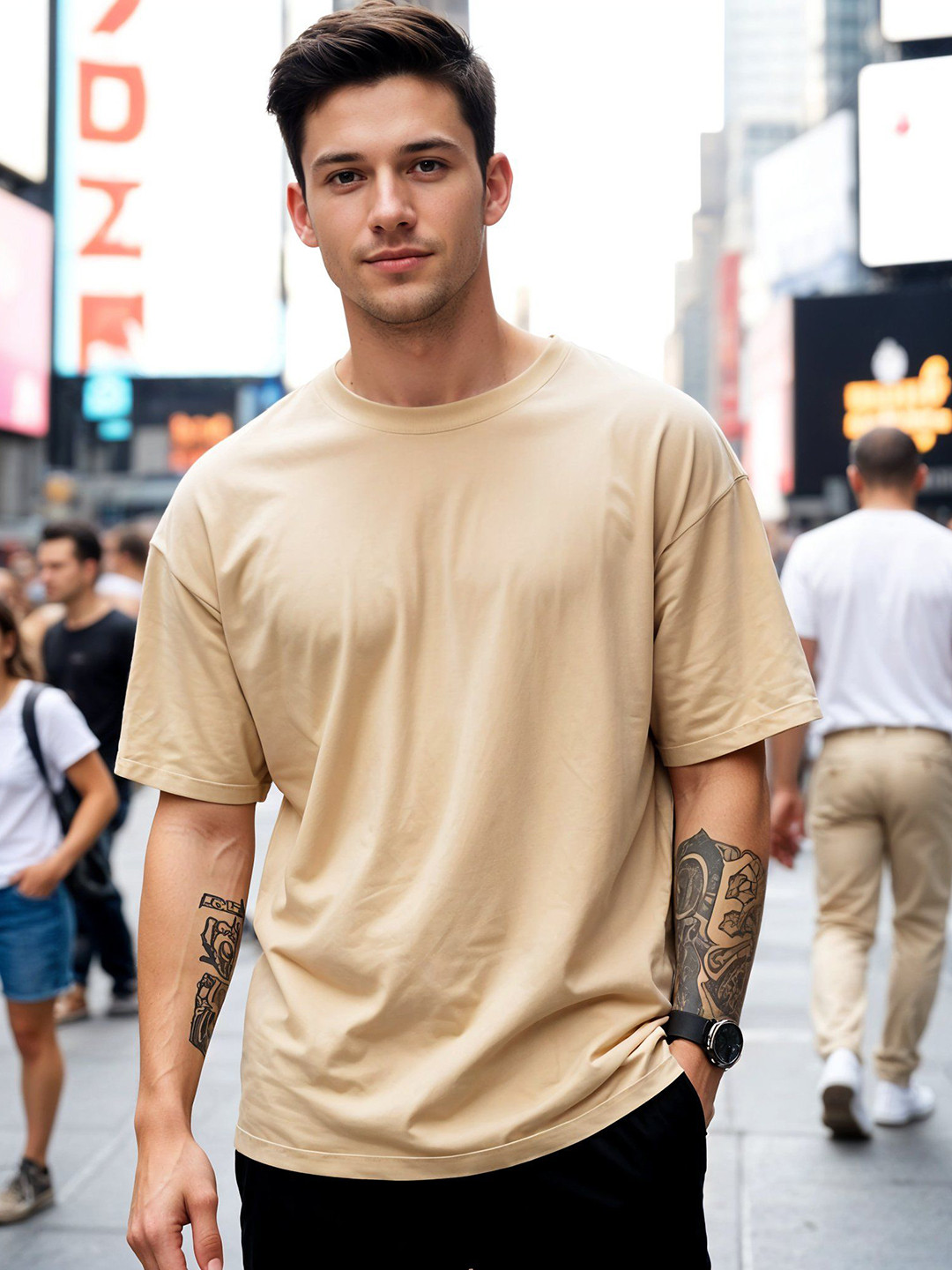 SMARTEES Men Solid Round Neck Cotton Oversized T-shirt