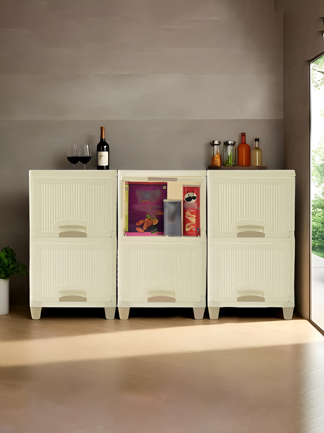 RUBOXA Set of 6 Cream Cabinet Clothe Organizer 2 + 2 +2 Multi-Layer Folding Storage Rack