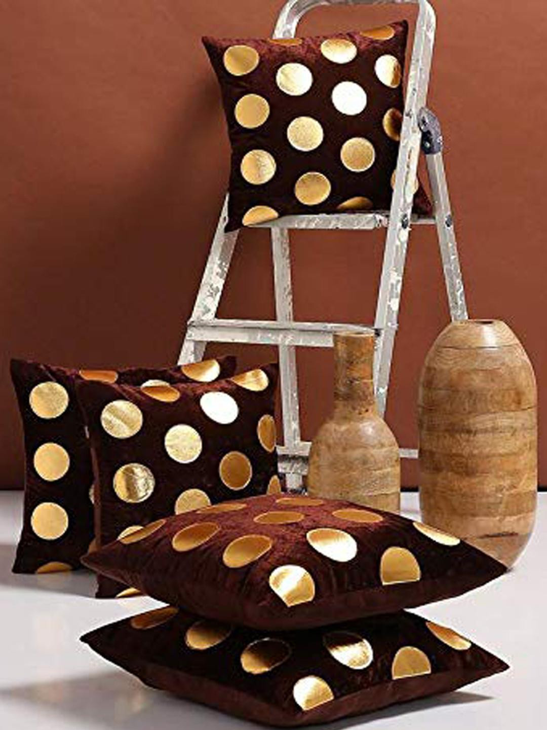 India Furnish Brown Self Design Velvet Square Cushion Cover
